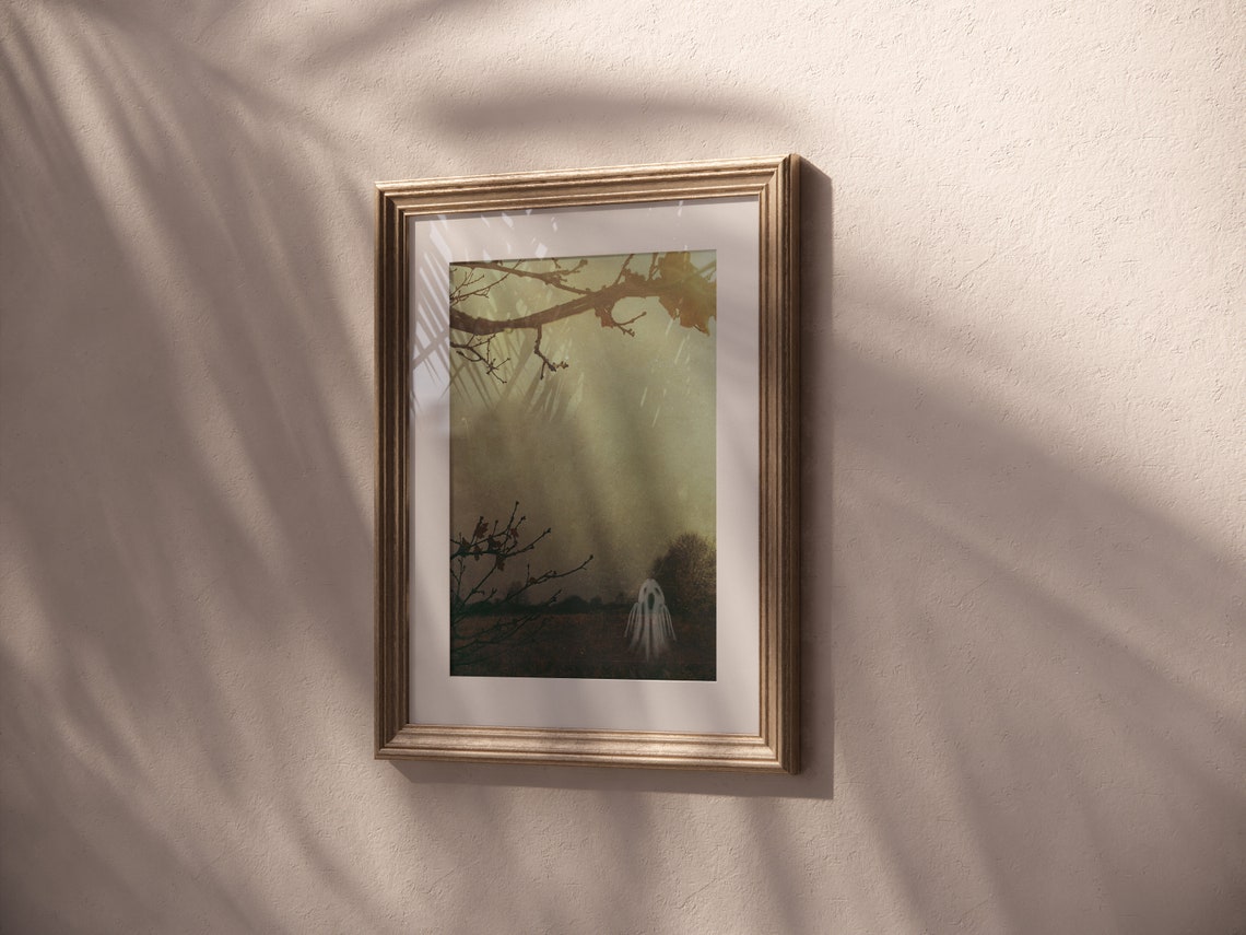 Spooky Sepia Vintage Halloween Ghost Photo in Field Wall Print - Image 4