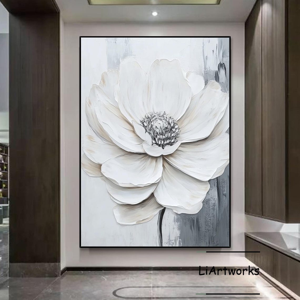Large White Flower Textured Impasto Minimalist Floral Art Poster - Image 4