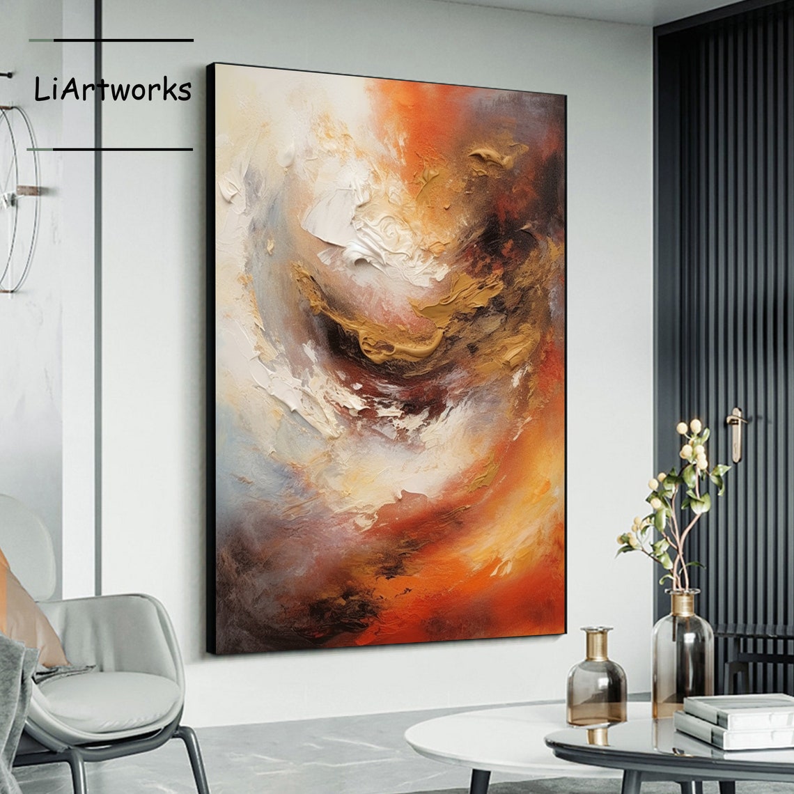 Fiery Orange Red Abstract Swirl Painting Bold Modern Statement Poster - Image 4