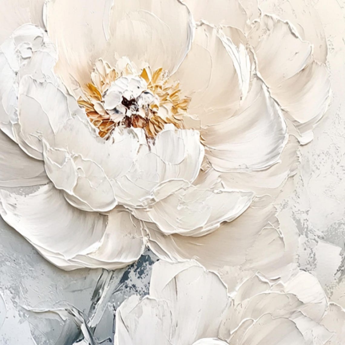 3d Beige White Flower Oil Painting On Original Textured Floral Painting Blooming Floral Wall Art Beige White Knife Flower Painting - Image 2