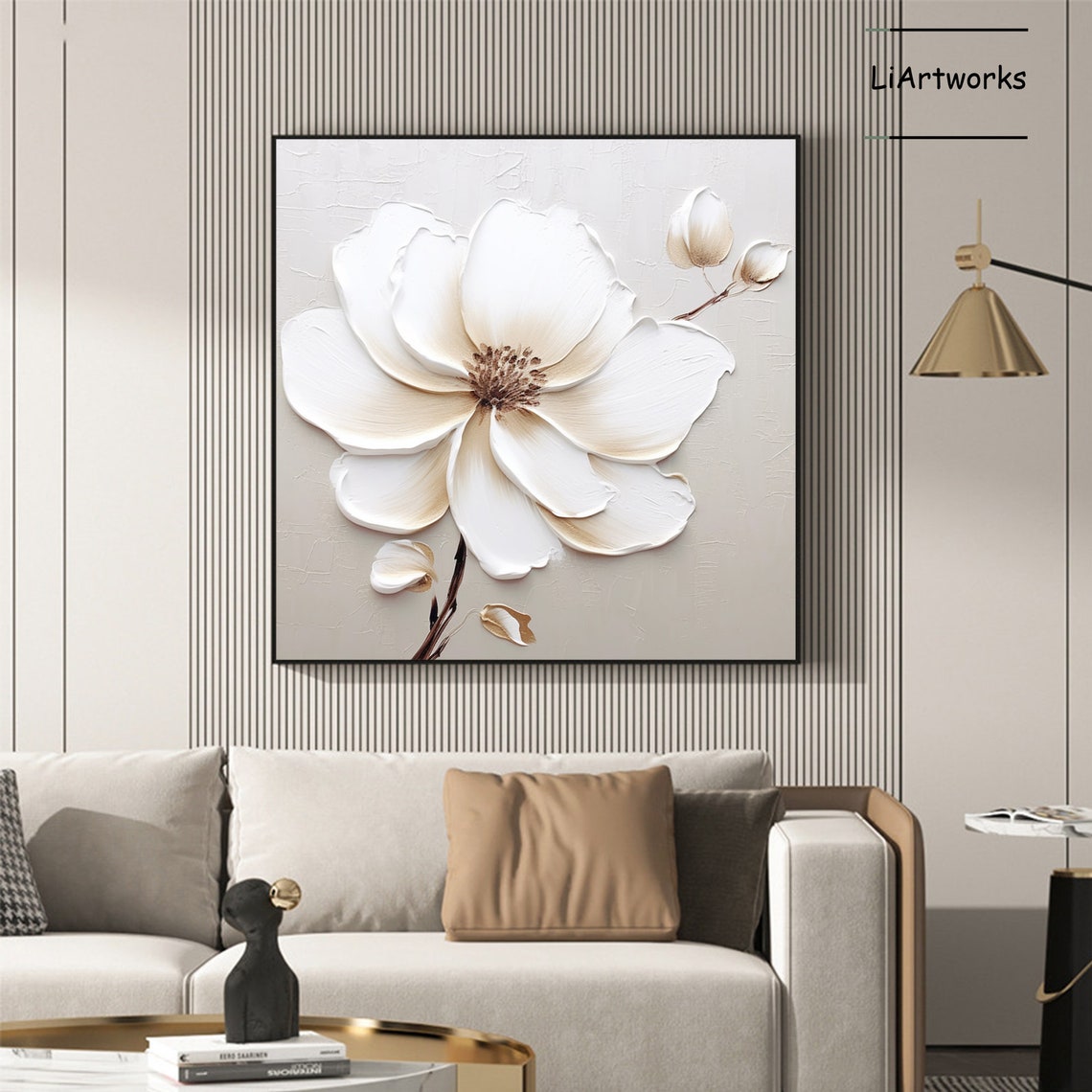 White Magnolia Blossom With Buds 3D Textured Square Floral Poster - Image 4