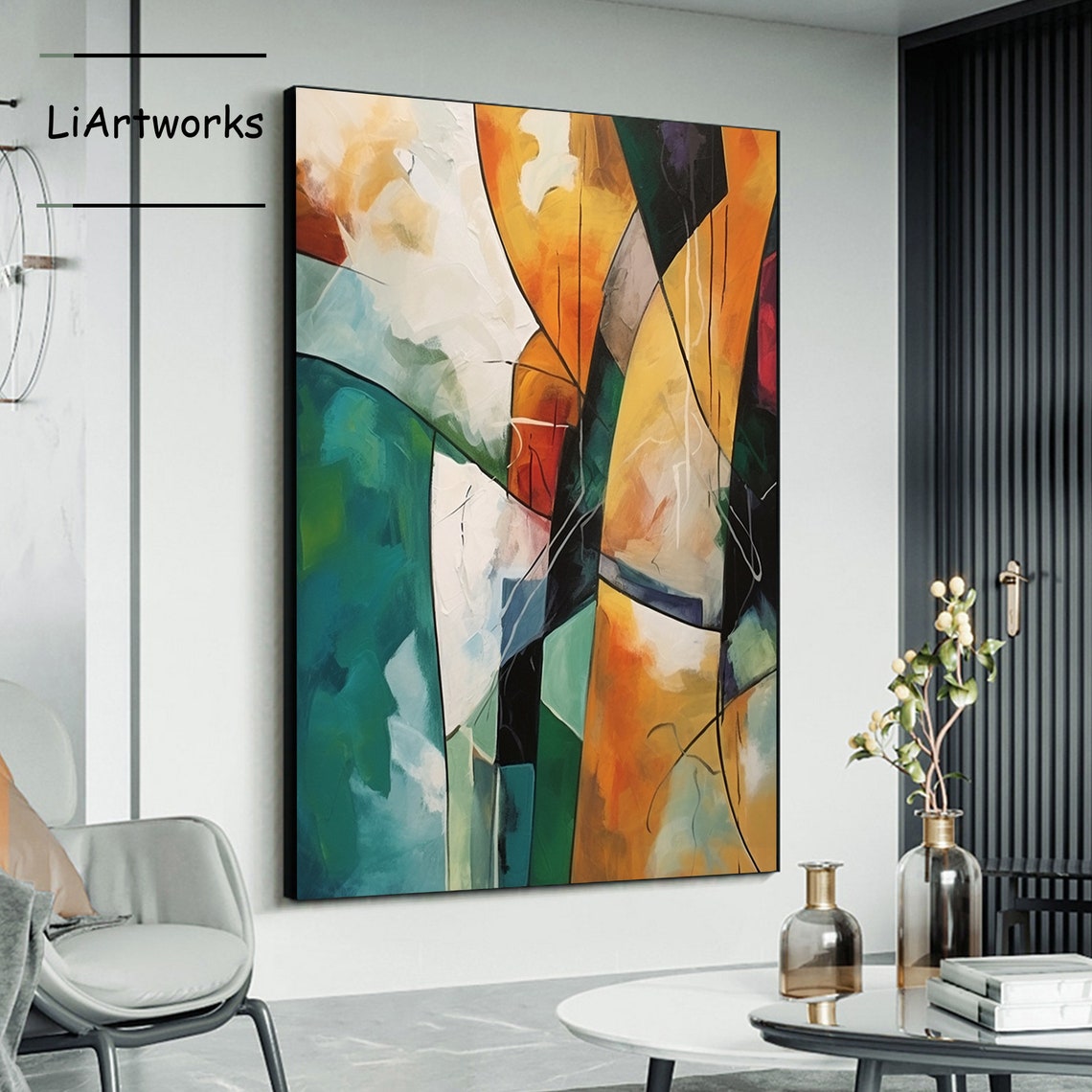 Orange And Teal Bold Geometric Abstract Color Block Art Poster - Image 4