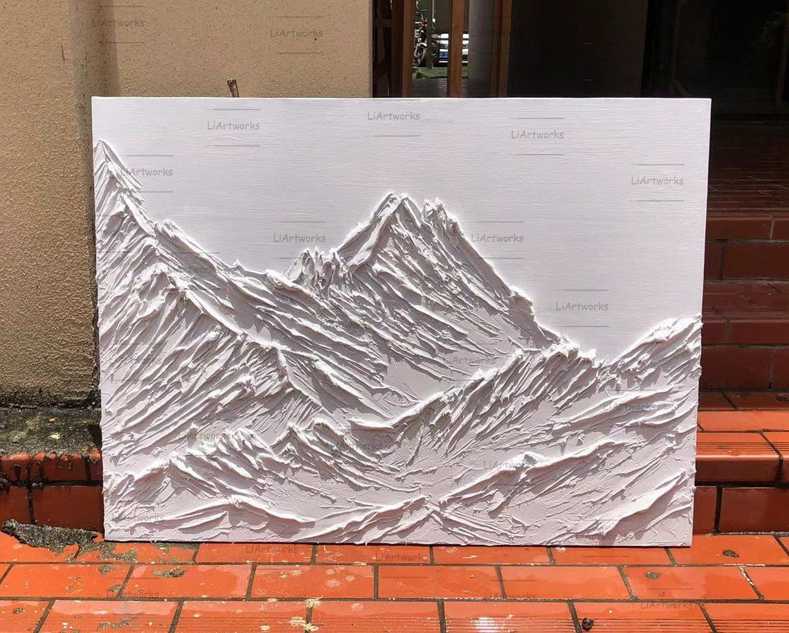 White 3D Textured Mountain Relief Sculptural Minimalist Art Poster - Image 2