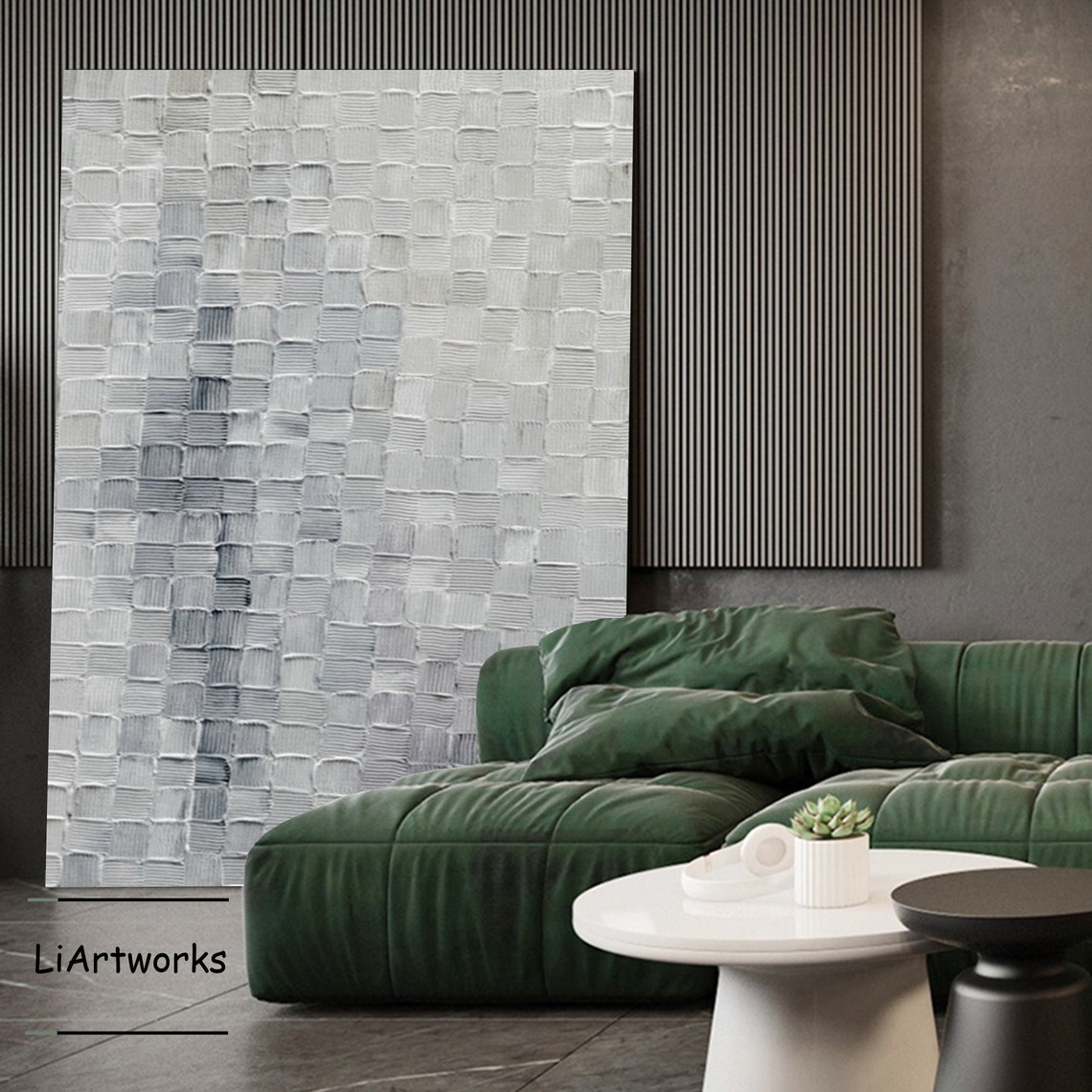 Ivory White Woven Texture Squares Abstract Minimalist Modern Poster - Image 2