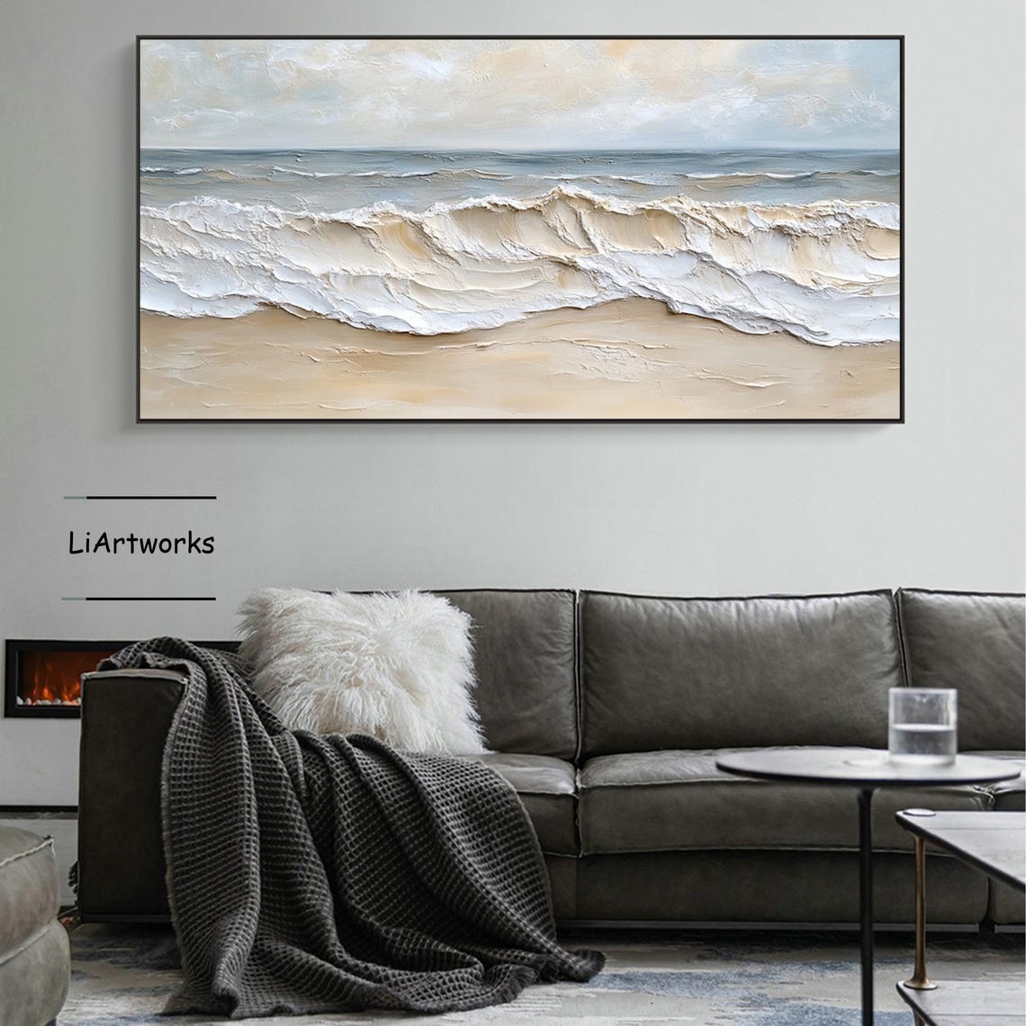 Soft Blue Ocean Wave Breaking Over Pale Sandy Shore Art Poster - Image 3