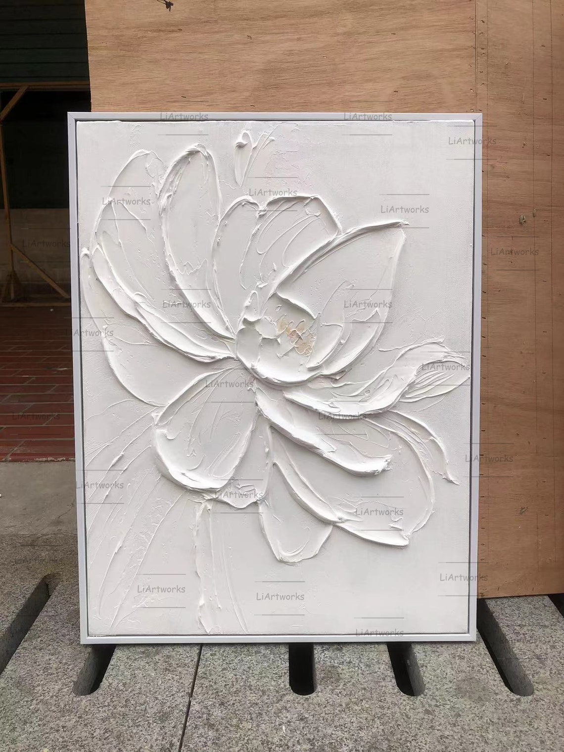 All White Flower 3D Sculptural Relief Minimalist Bloom Poster - Image 2