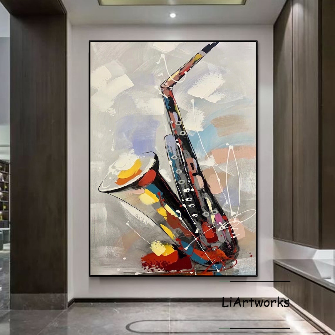 Abstract Colorful Saxophone Jazz Instrument Painting Bold Music Poster - Image 3