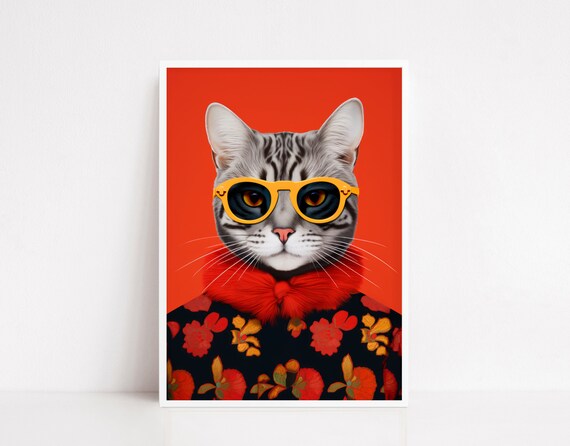 Fashionable Tabby Cat With Yellow Sunglasses Funny Art Poster