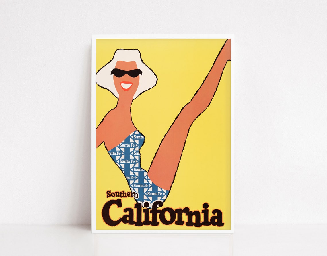Southern California Swimsuit Retro Travel Beach Vacation Poster