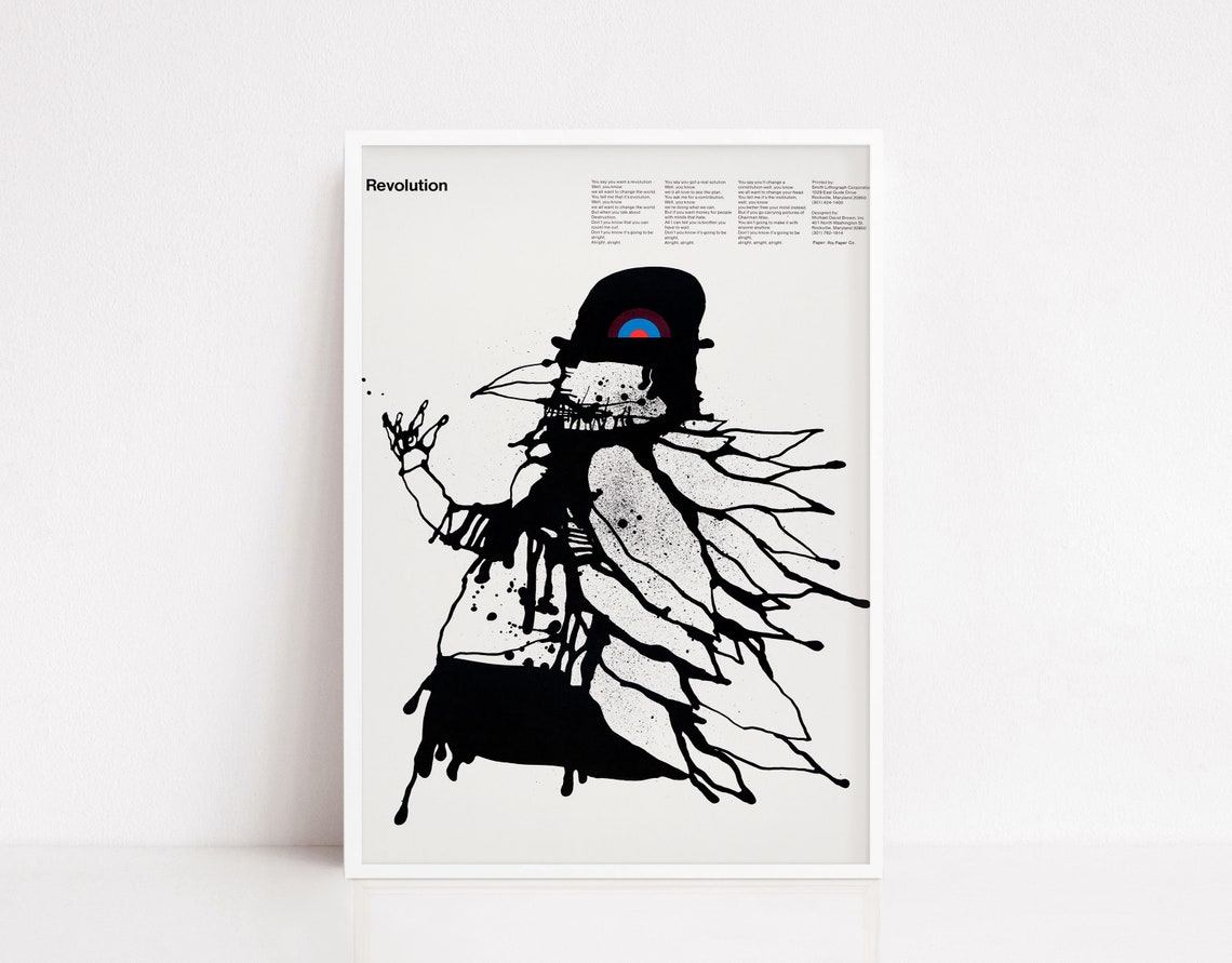 Revolution Ink Blot Bird Figure Mid Century Modern Art Poster