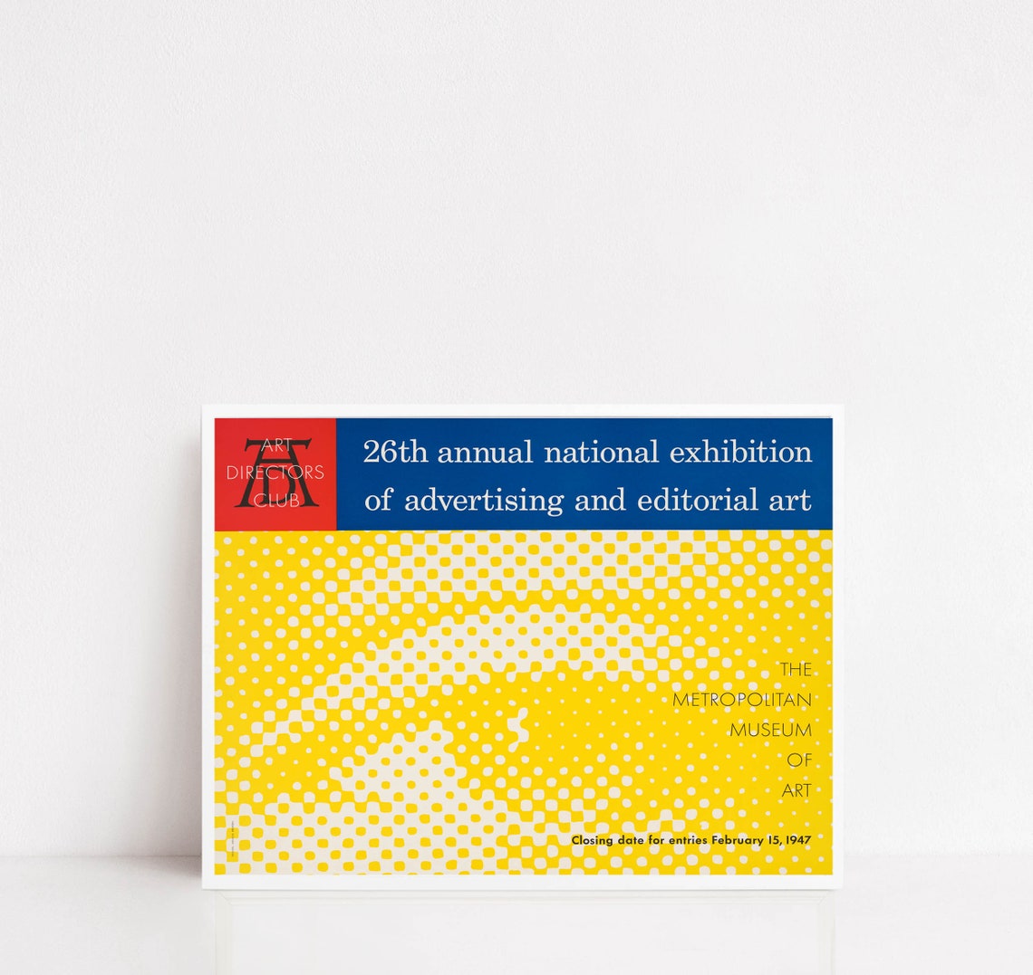 Art Directors Club 1947 Exhibition Halftone Yellow Museum Poster