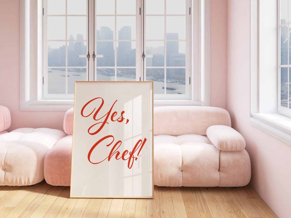 Yes Chef Red Script Minimalist Kitchen Decor Bold Foodie Poster - Image 2