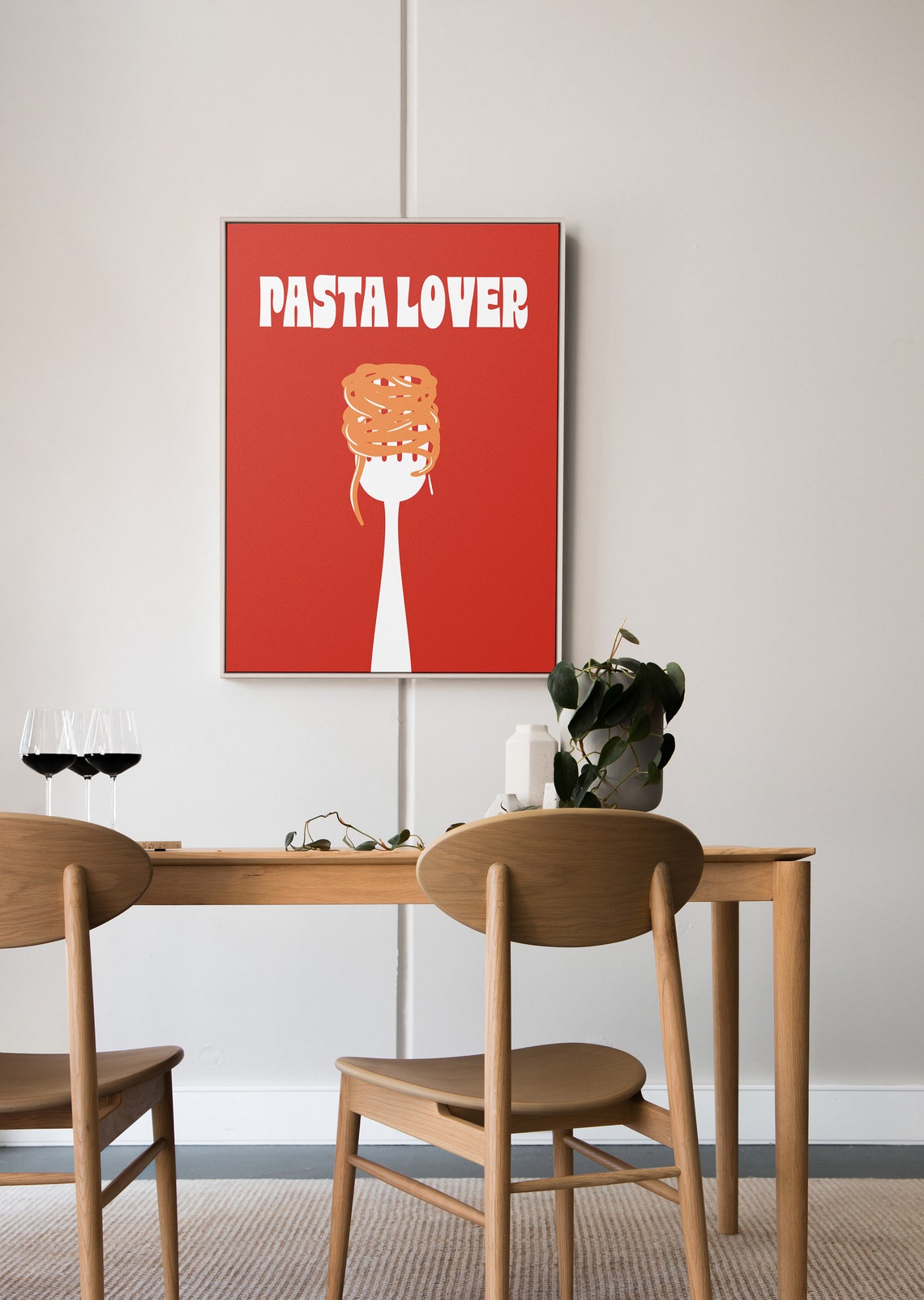 Red Pasta Lover Fork With Spaghetti Twirl Kitchen Art Poster - Image 2