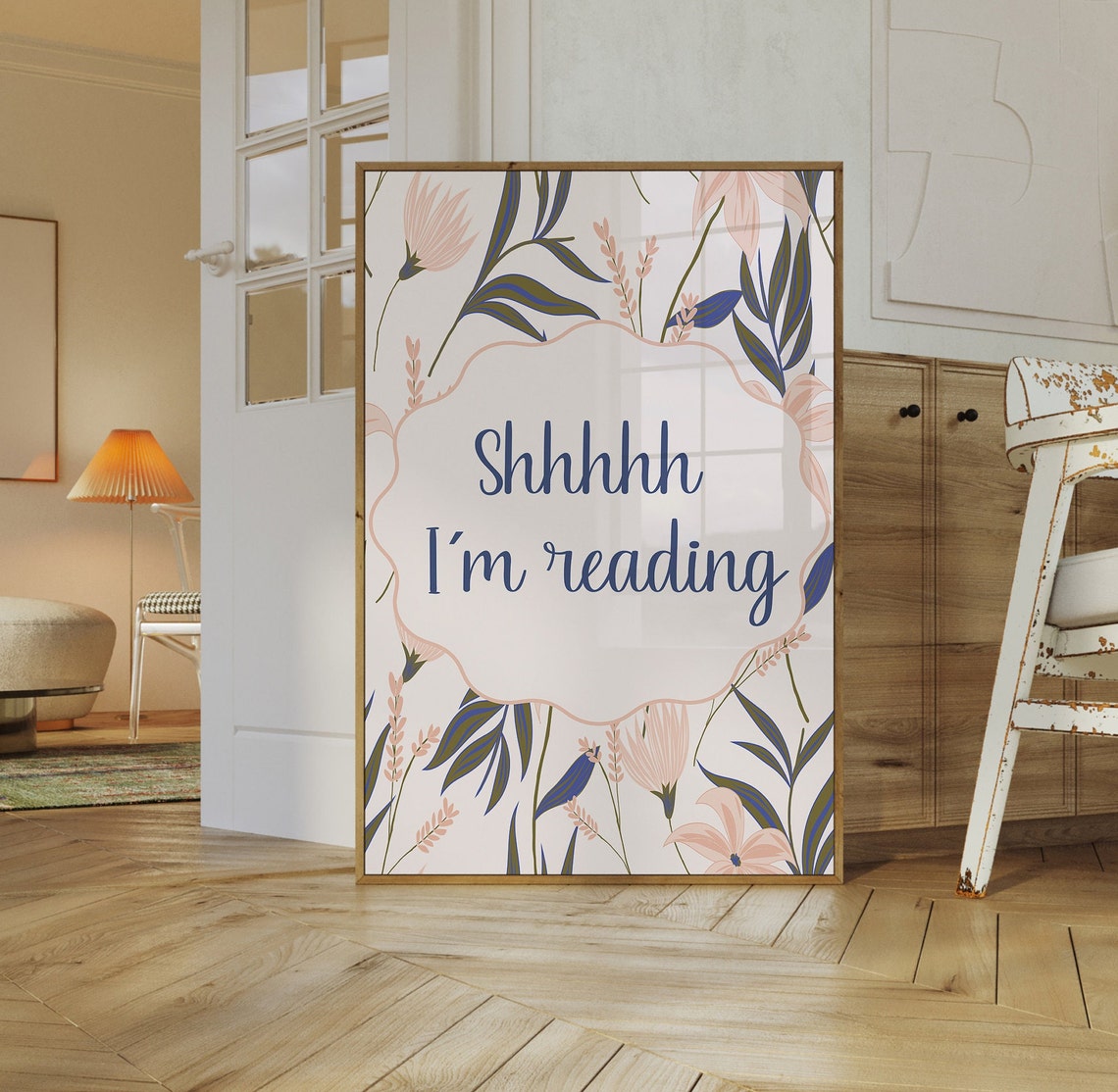 Shhhhh I'm Reading Botanical Floral Frame Reading Nook Art Poster - Image 3