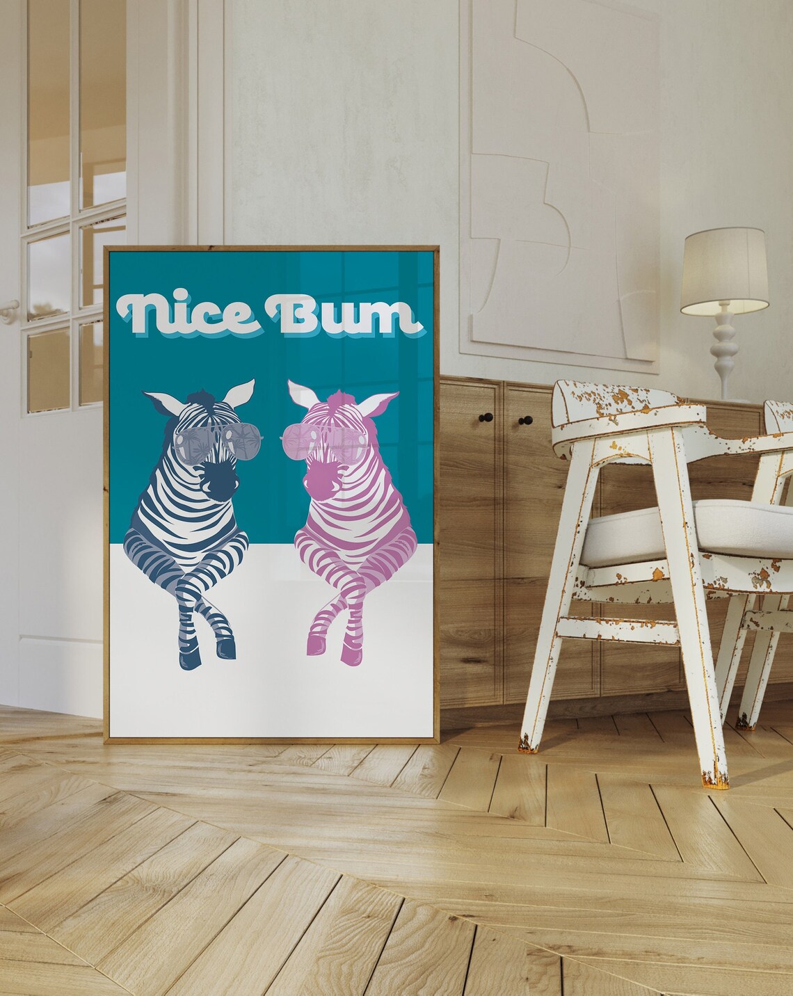 Nice Bum Sunglasses Zebras Funny Maximalist Bathroom Wall Art - Image 2