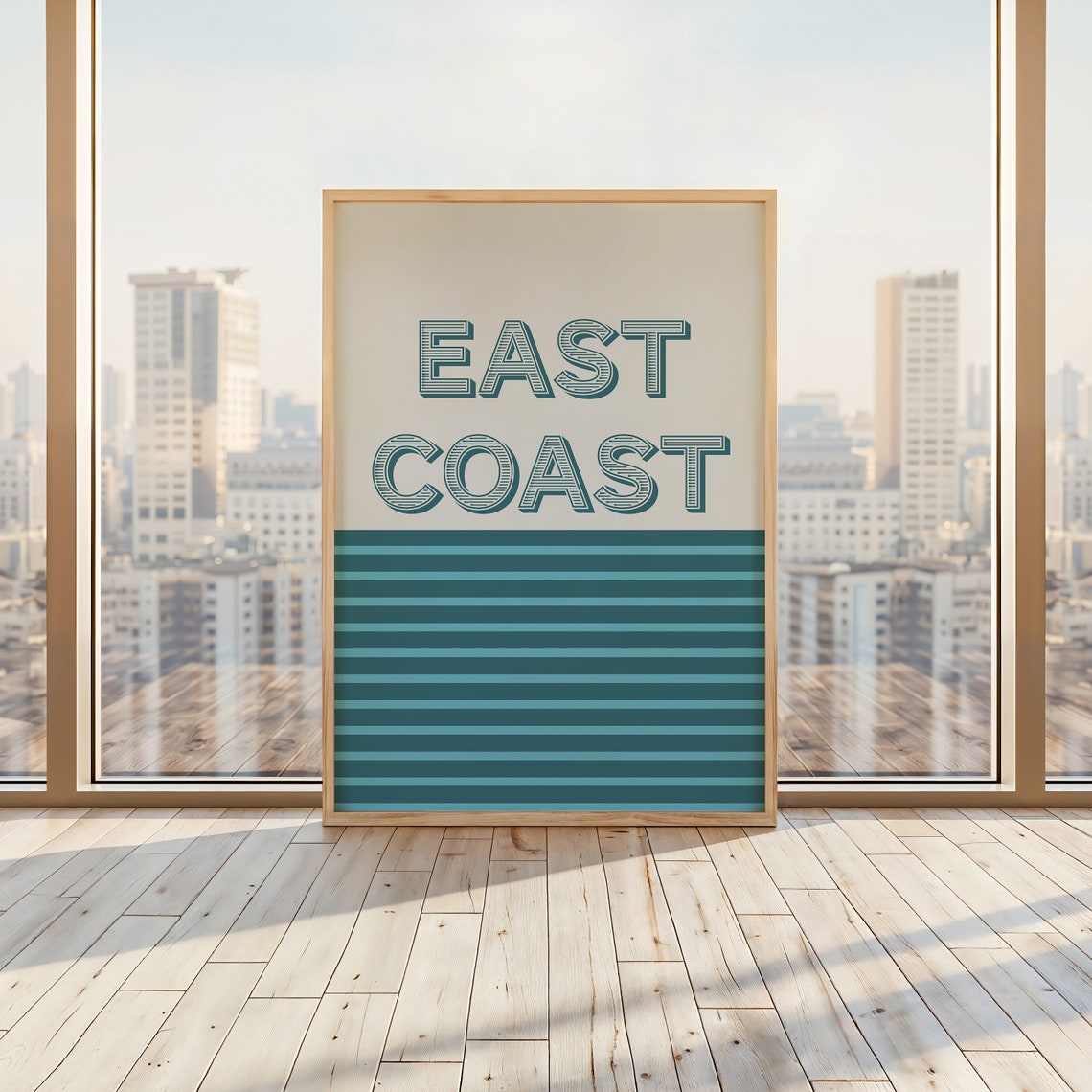 East Coast Navy Blue Stripes Modern Minimal Coastal Quote Poster - Image 3