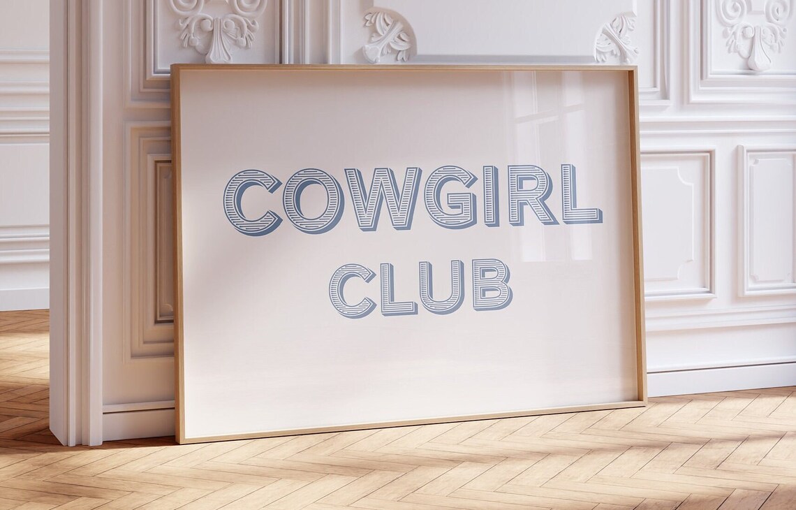 Cowgirl Club White Striped Letters Soft Pink Minimalist Poster