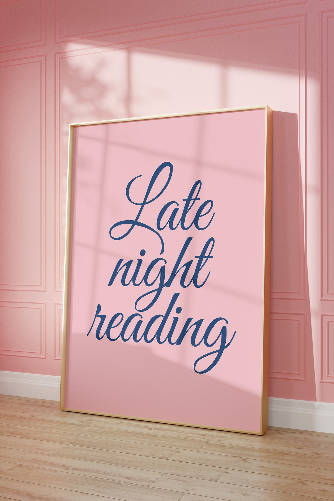 Late Night Reading Elegant Navy Script on Soft Pink Book Poster - Image 3