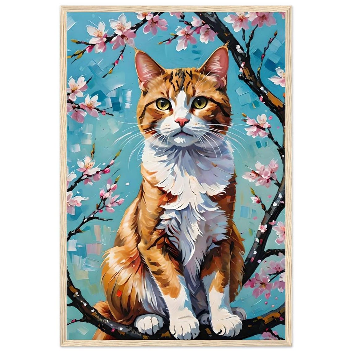 Orange Tabby Cat Among Cherry Blossoms Spring Floral Portrait Poster