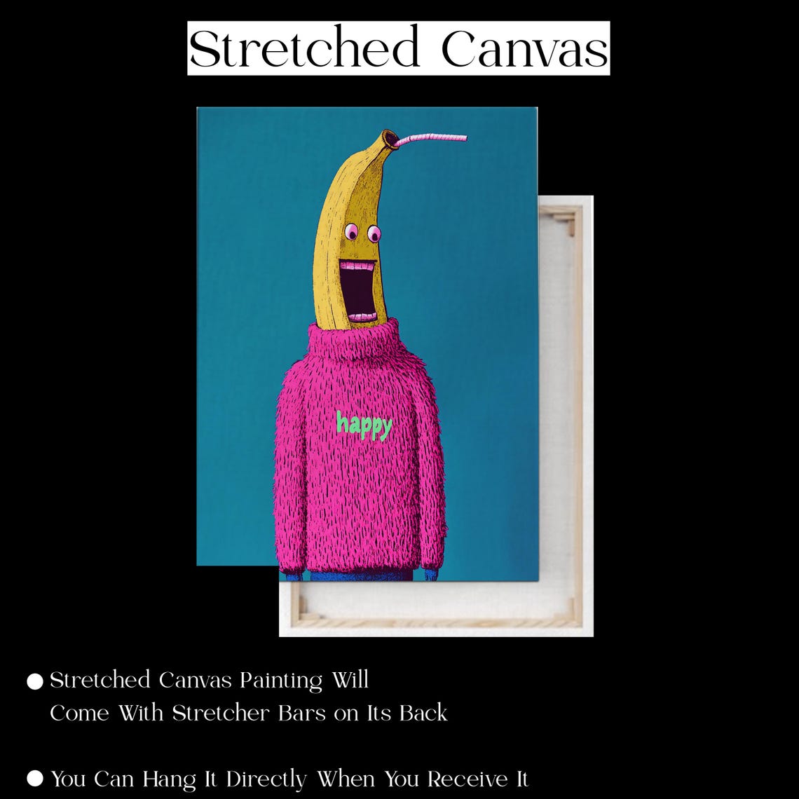 Happy Banana Character Wearing Pink Sweater Quirky Funny Poster - Image 2