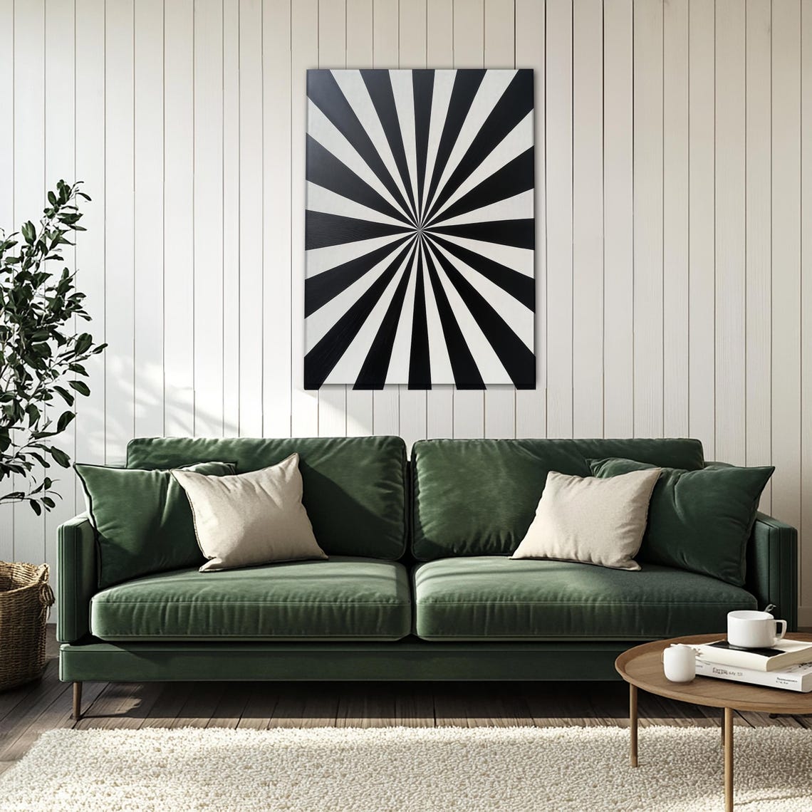 Black White Sunburst Rays Optical Illusion Bold Graphic Art Poster - Image 4