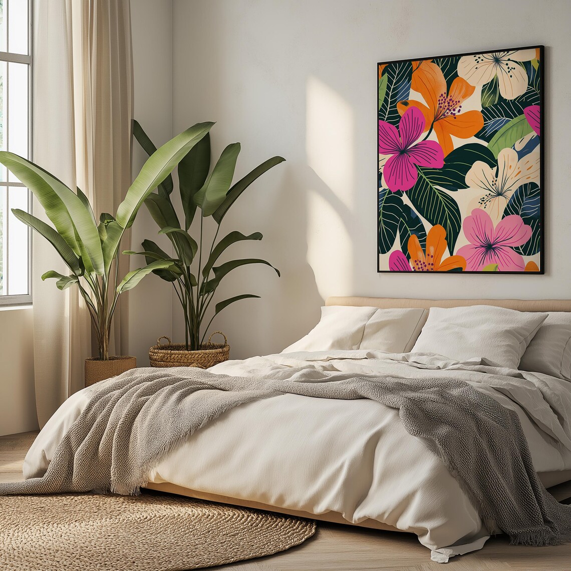 Vibrant Pink Orange Hibiscus Tropical Floral Botanical Poster - Image 4