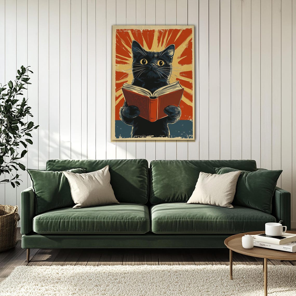 Black Cat Reading Red Book Retro Pop Art Funny Bookish Poster - Image 4