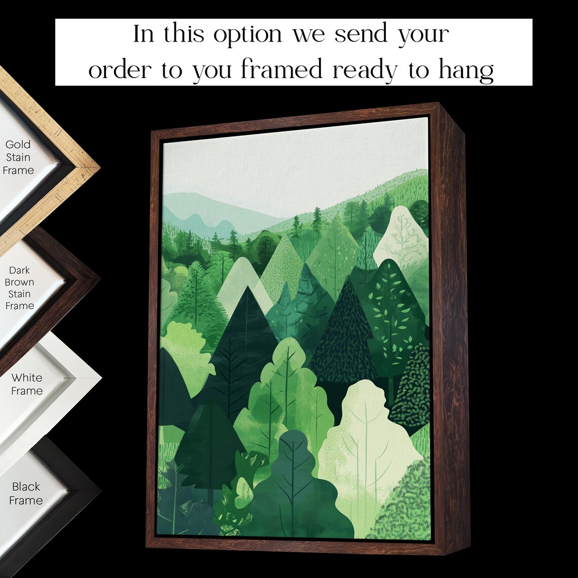 Serene Green Forest Mountains Abstract Nature Landscape Poster - Image 2