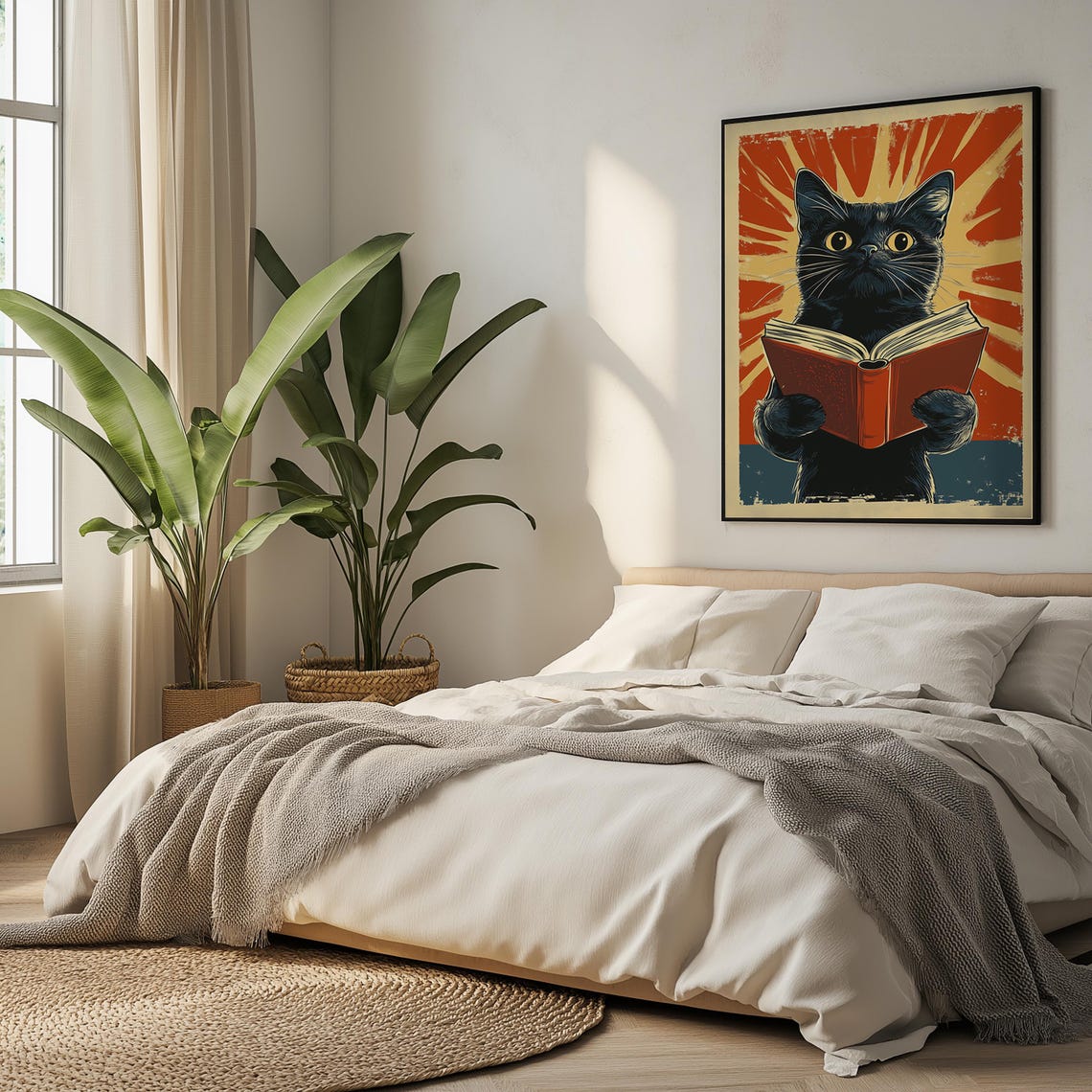 Black Cat Reading Red Book Retro Pop Art Funny Bookish Poster - Image 5