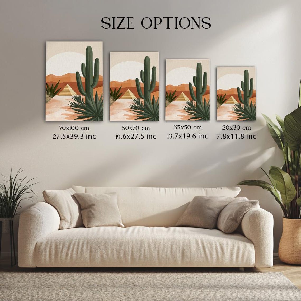 Desert Cactus and Pyramid Under Sun Boho Southwest Scene Poster - Image 3