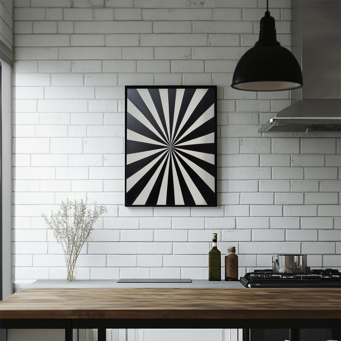 Black White Sunburst Rays Optical Illusion Bold Graphic Art Poster - Image 6