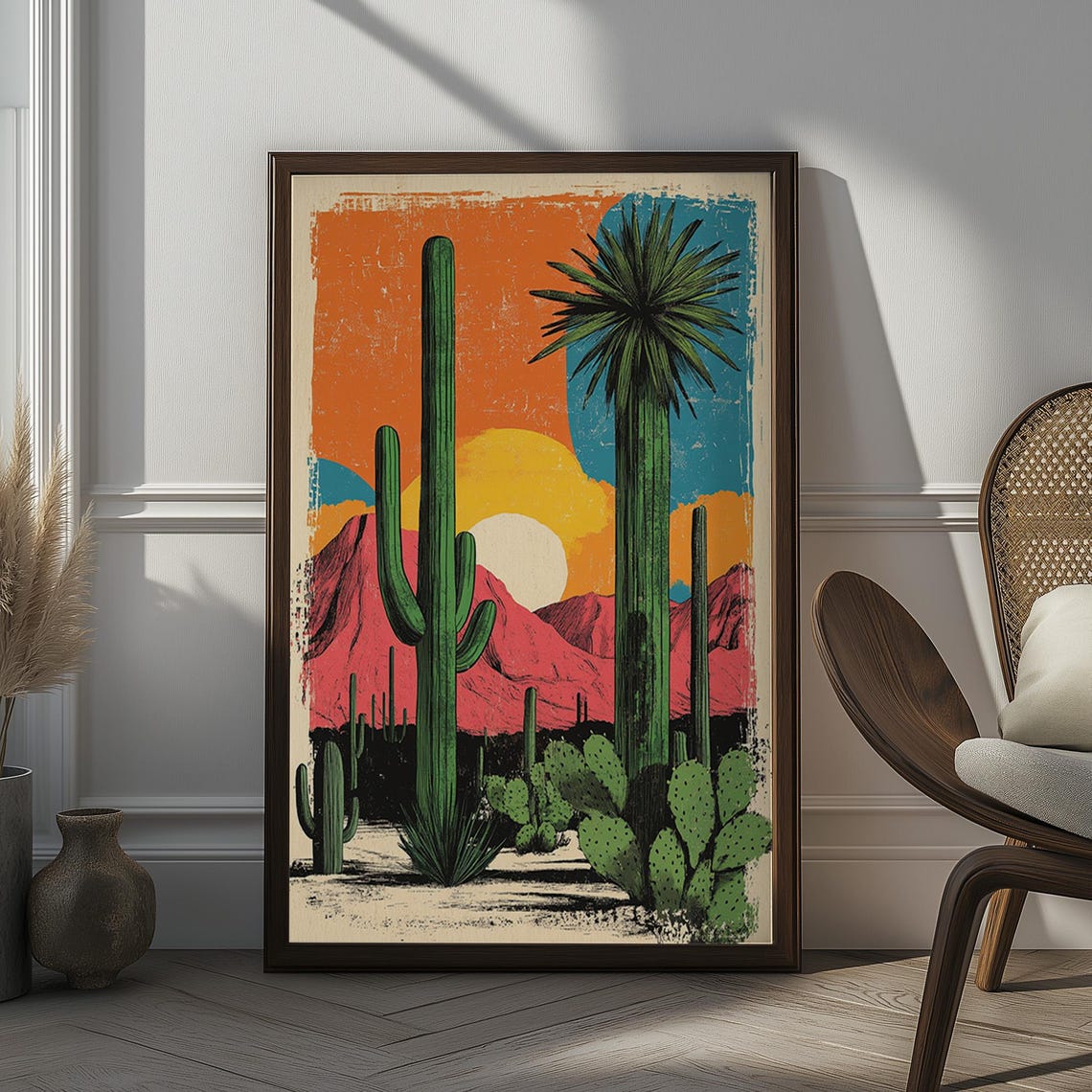 Desert Cactus Sunset Retro Southwest Vintage Style Travel Poster