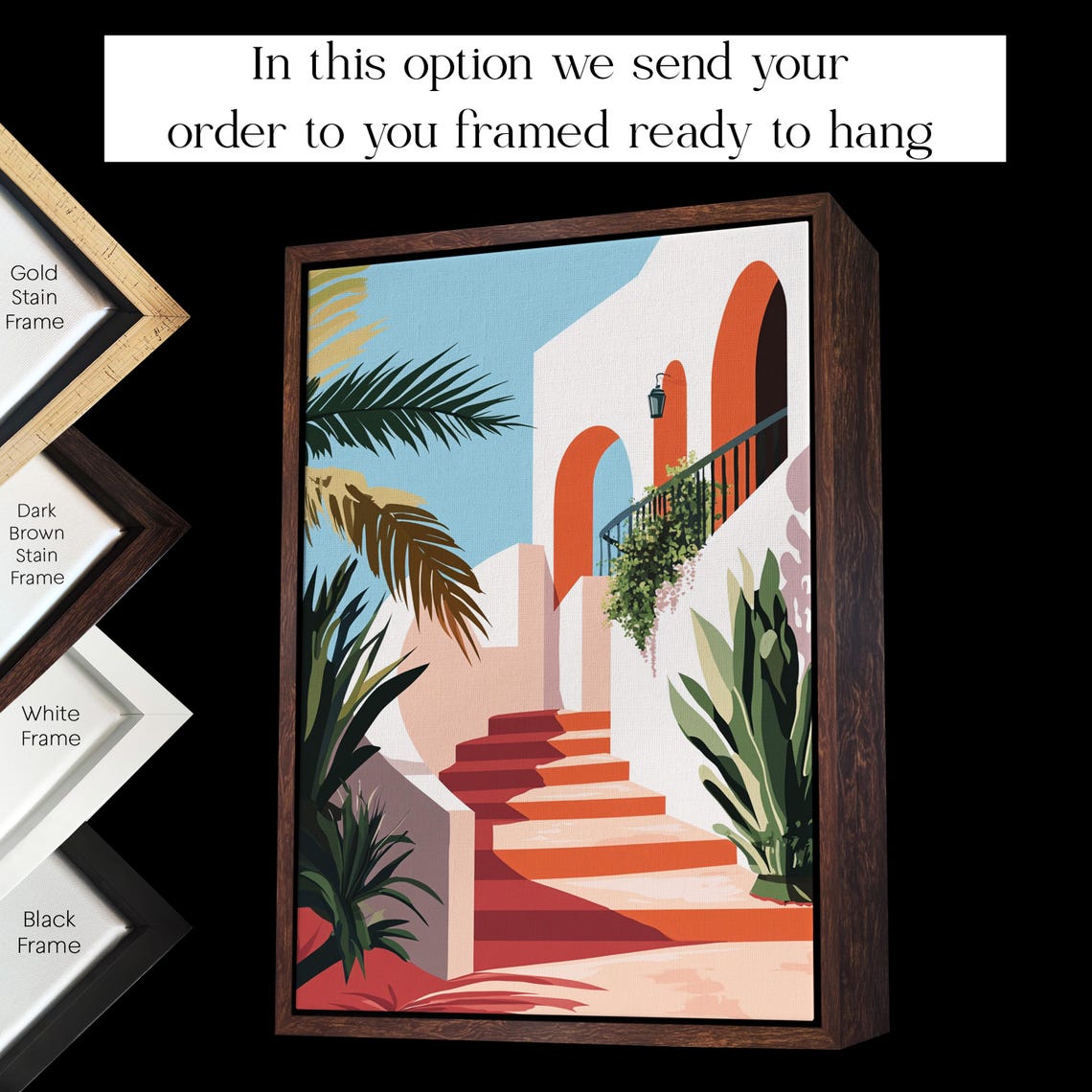 Colorful Mediterranean Staircase Arches Tropical Travel Poster - Image 2