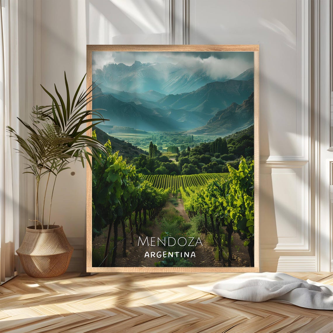 Mendoza Argentina Vineyard and Andes Mountains Travel Poster