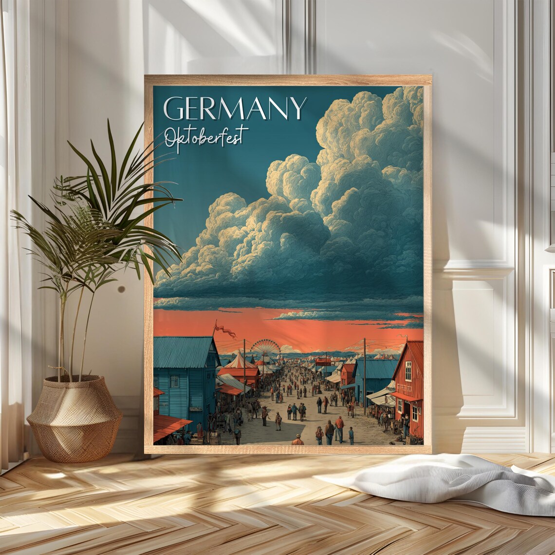 Germany Oktoberfest Festival Street Scene Vintage Travel Poster