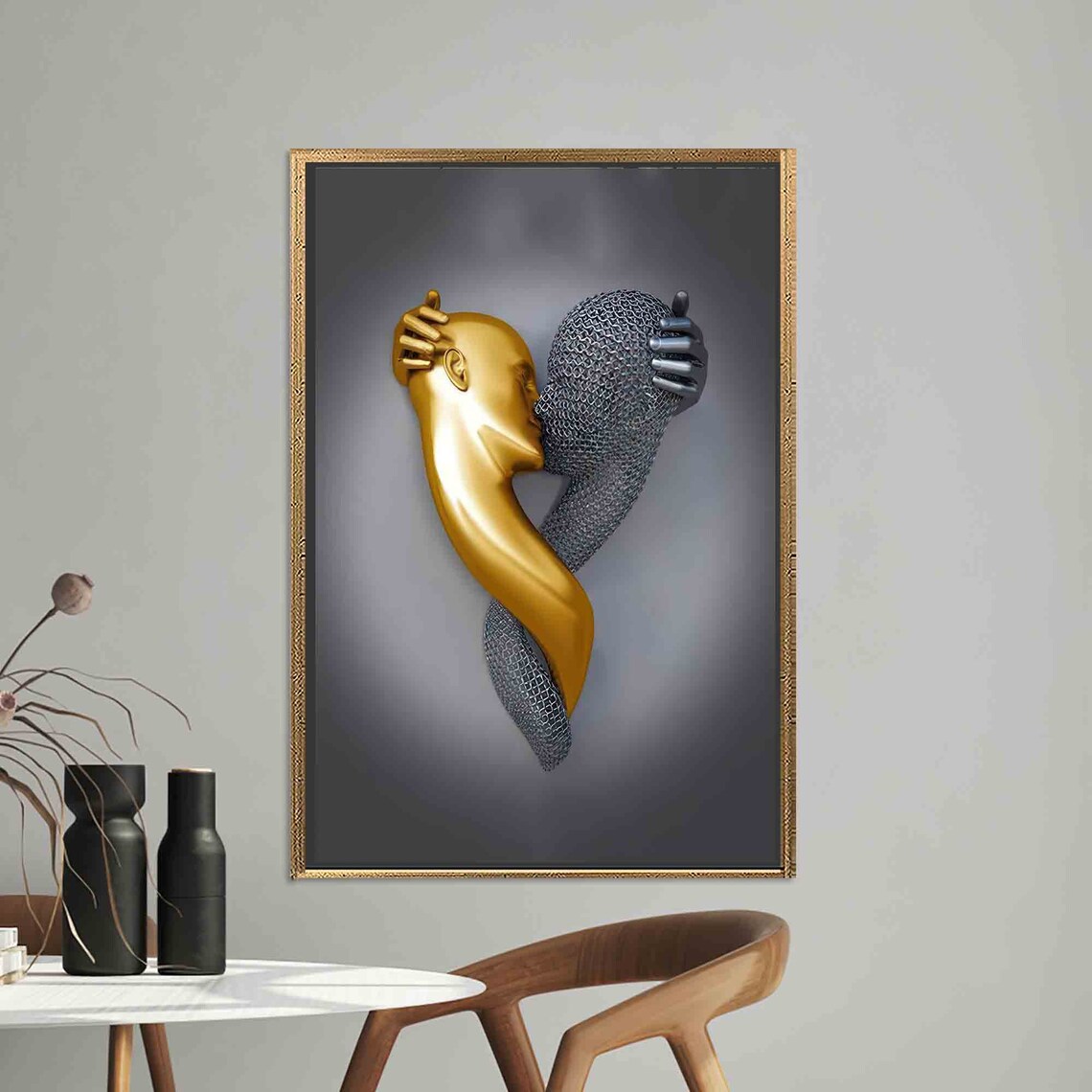 Metallic Couple Kissing Art, Modern Personalized Gift - Image 2