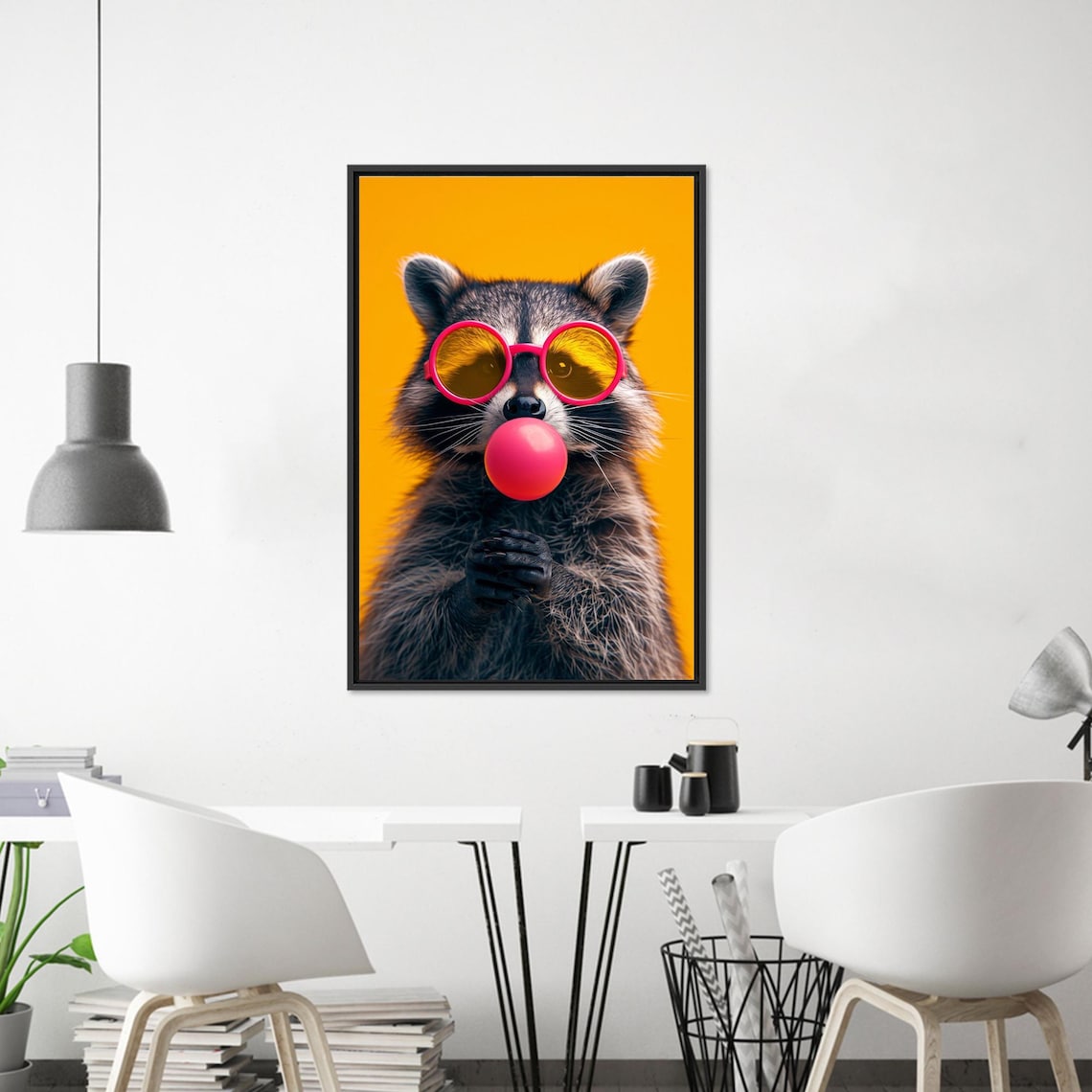 Cool Raccoon Blowing Pink Bubblegum Pop Art Portrait Style Poster - Image 3