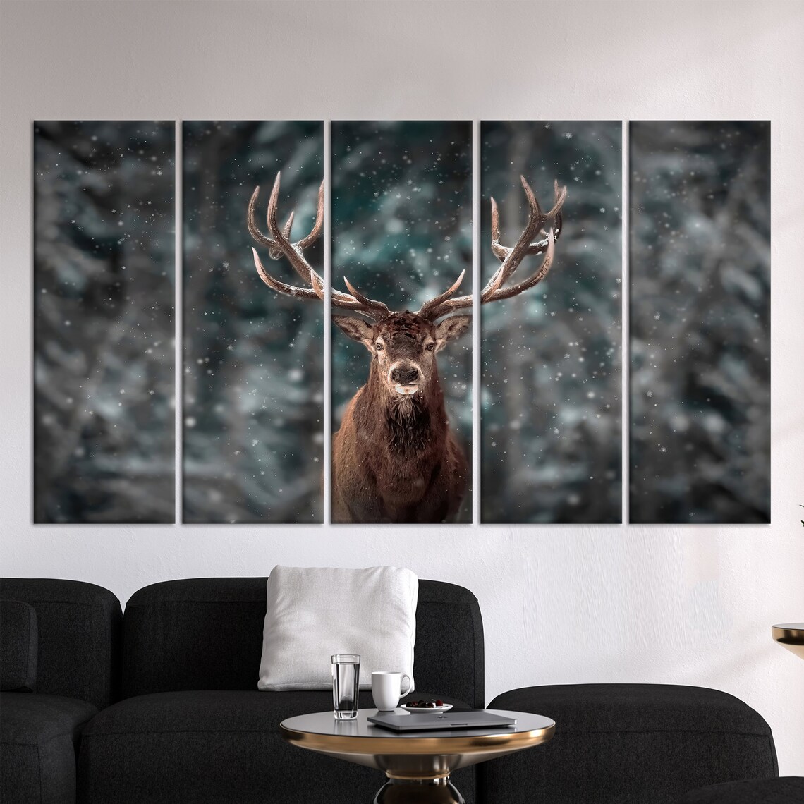 Majestic Red Deer Stag in a Snowy Winter Forest Portrait Poster - Image 3