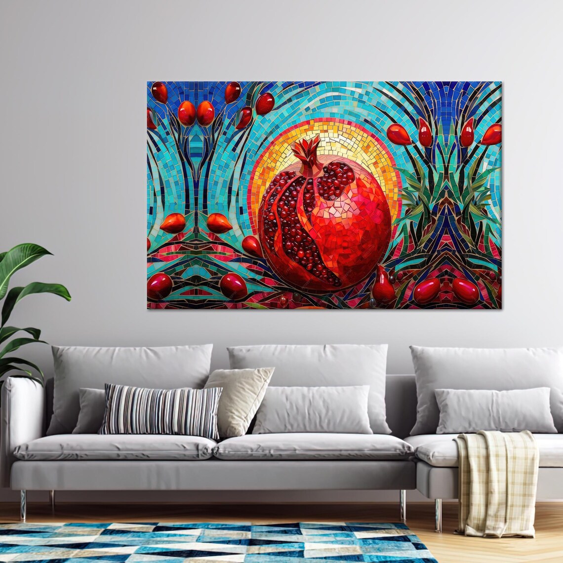 Abstract Painted Glass Pomegranate, Modern Decor