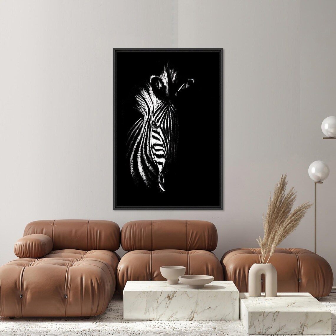 Zebra Portrait Emerging from Darkness in Black and White Poster - Image 3