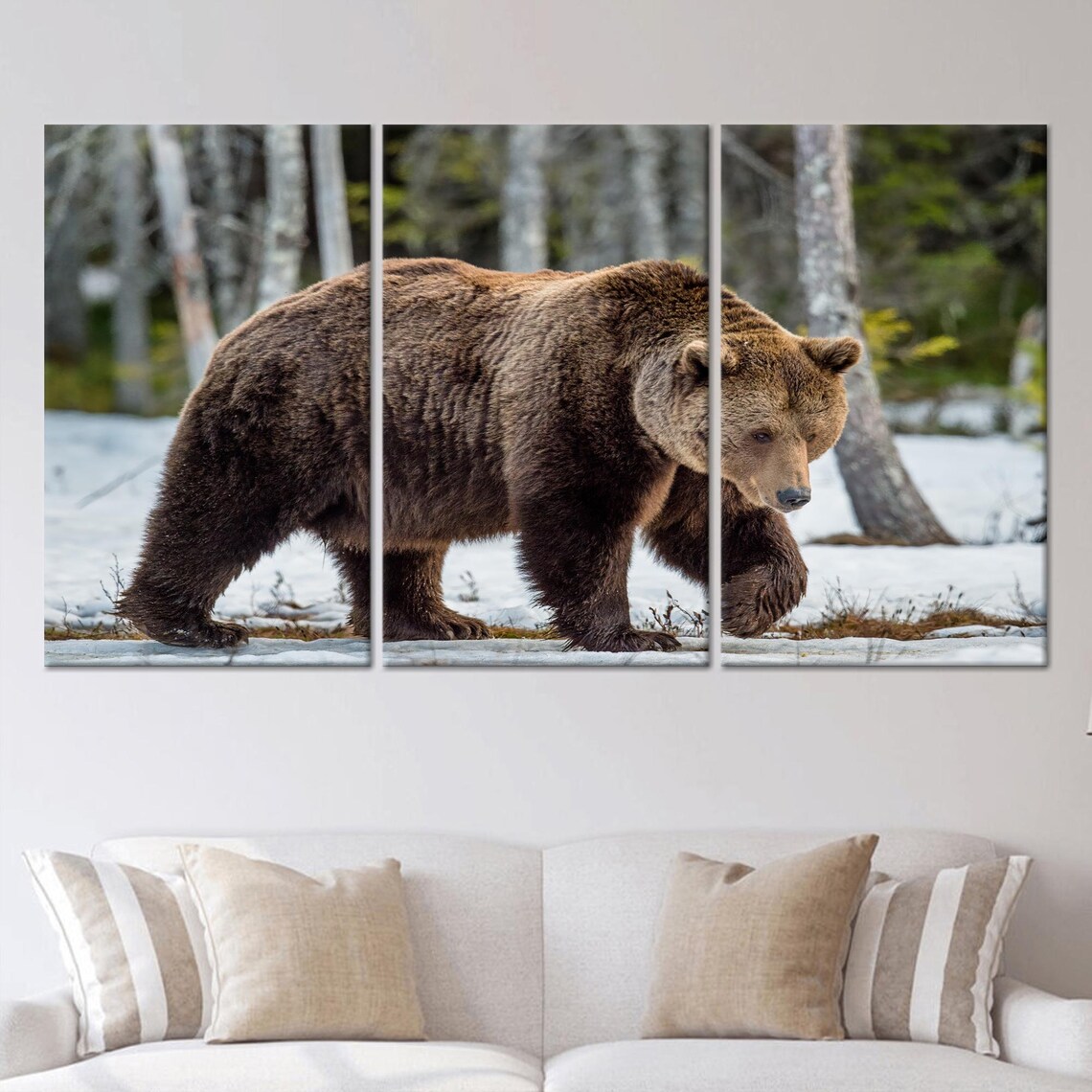 Brown Bear Walking Through Snowy Pine Forest Wildlife Poster - Image 4