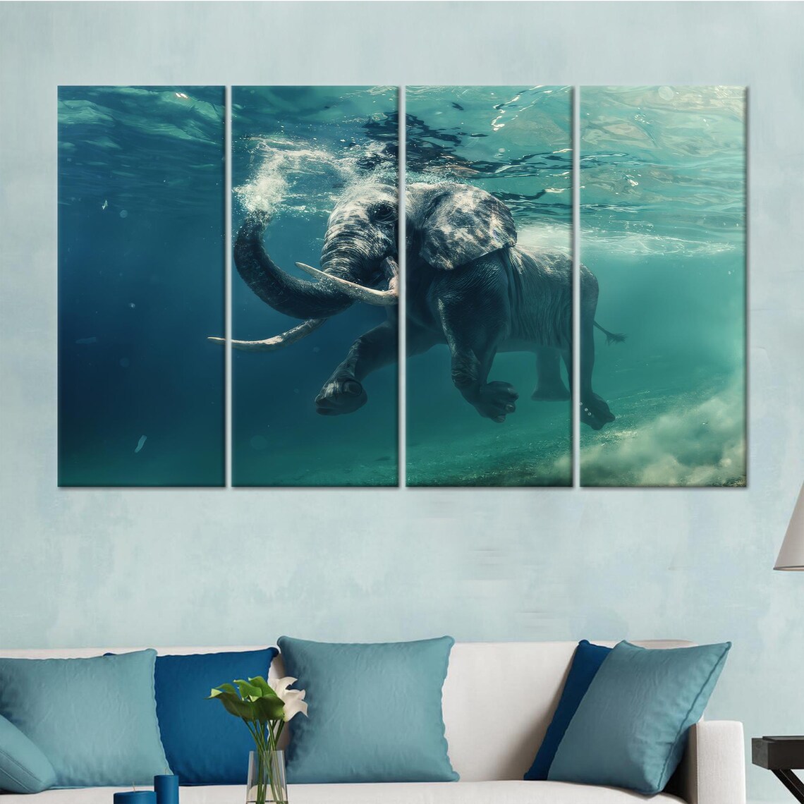 Swimming Elephant Underwater Ocean Scene Photography Art Poster - Image 3