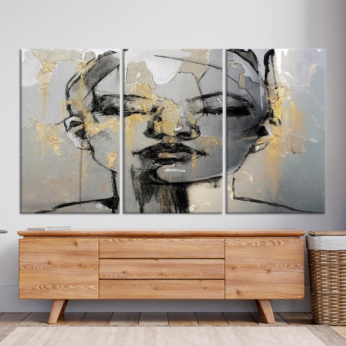 Abstract Gold Woman Face Portrait, Modern Decor - Image 3