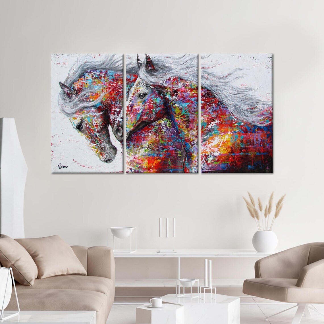 Farmhouse Painted Glass Horses, Modern Wall Art - Image 4