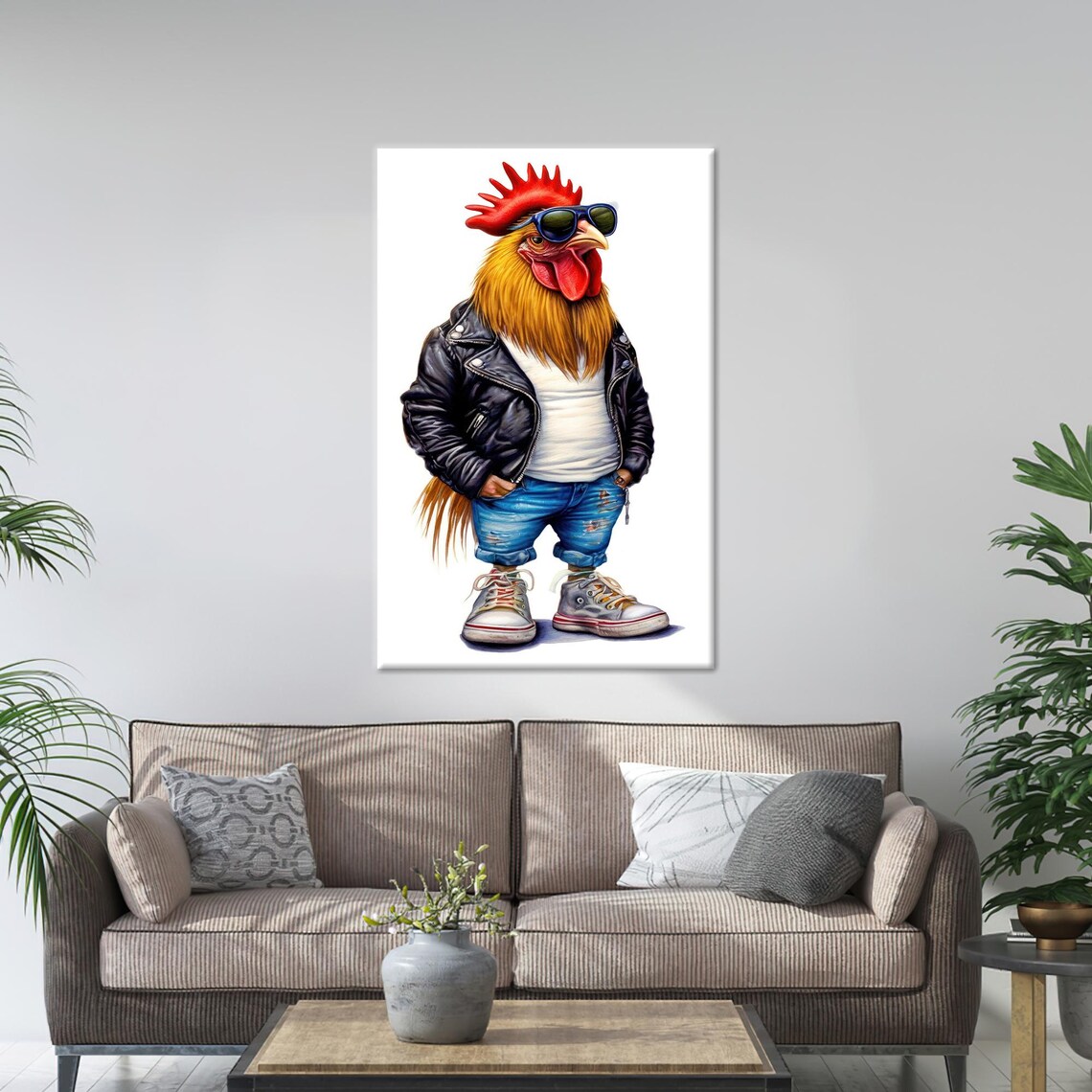 Rooster With Leather, Modern Surreal 3D Art Print