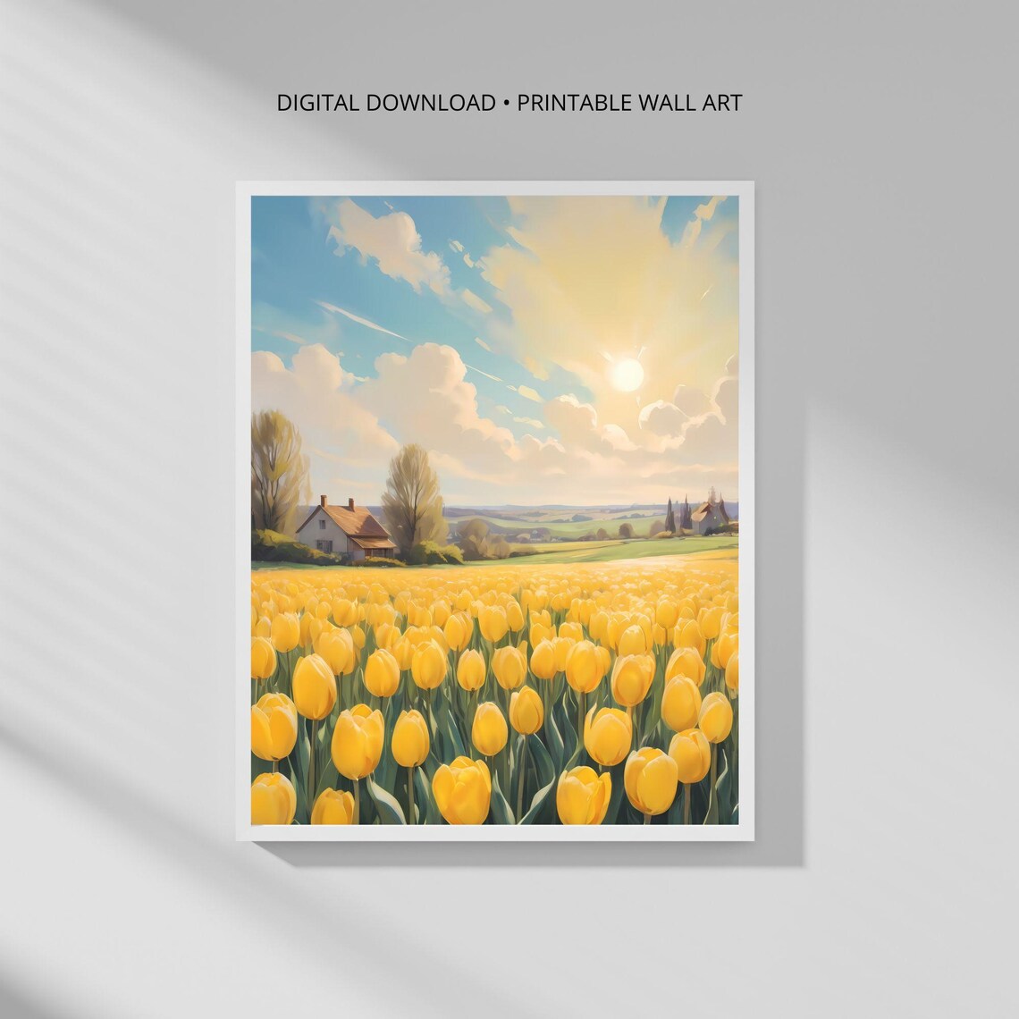 Yellow Tulip Field Art Print, Modern Minimalist Decor