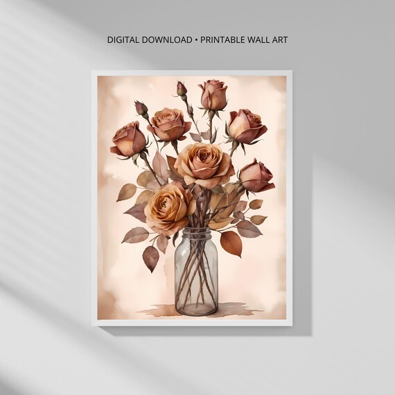 Vintage Roses in Glass Jar Terracotta Floral Home Decor Poster