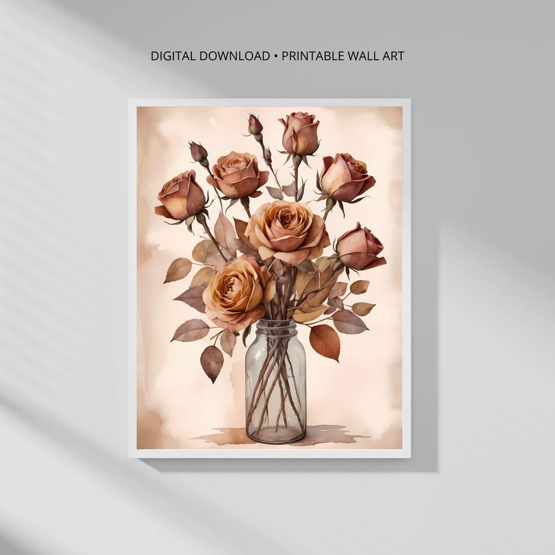 Vintage Roses in Glass Jar Terracotta Floral Home Decor Poster