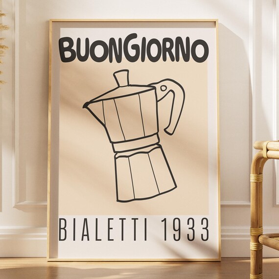 Buongiorno Bialetti 1933 Moka Pot Black Line Art Retro Kitchen Poster