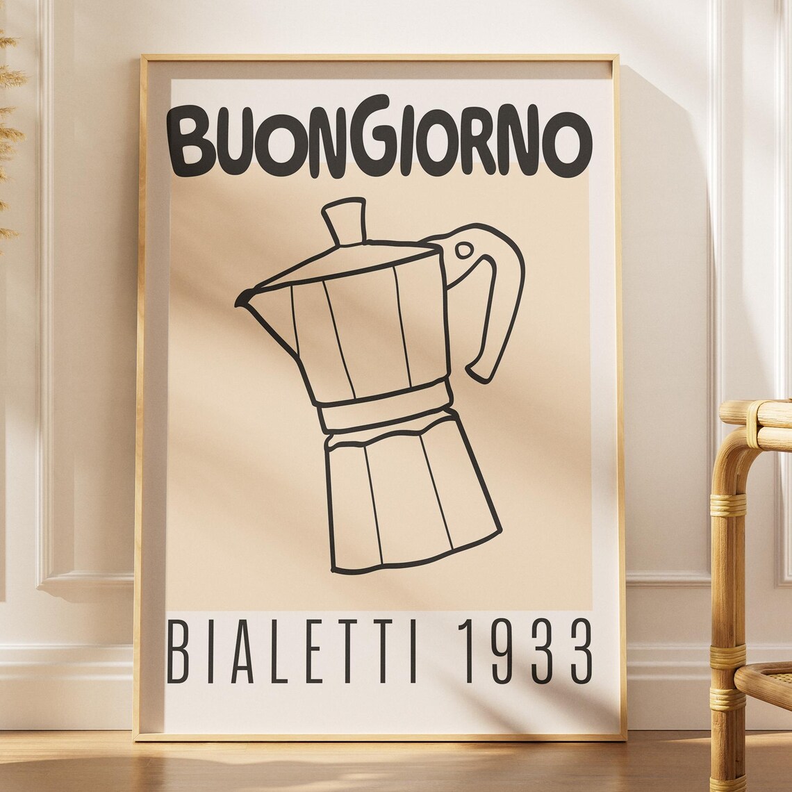 Buongiorno Bialetti 1933 Moka Pot Black Line Art Retro Kitchen Poster